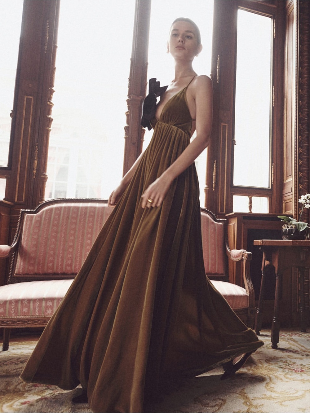 NWT $1450 ZIMMERMANN Sensory Velvet Maxi Dress In Brown Olive